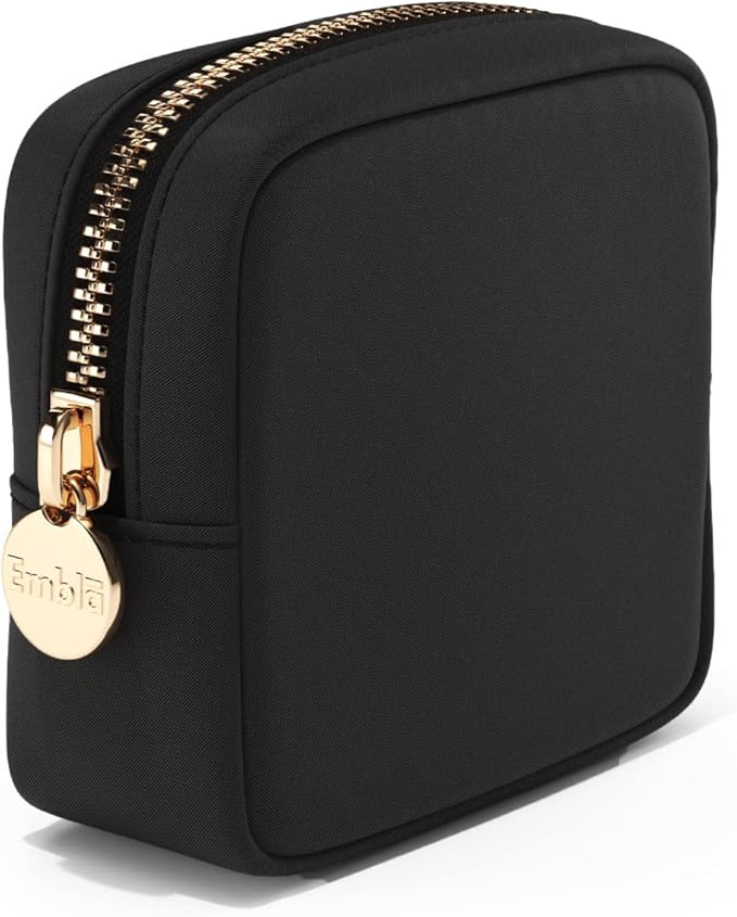 Embla Makeup Bag Travel Cosmetics Pouch and Toiletry Bag, Nylon Zipper Pouch Purse, Cute Make Up Organizer Storage Tote for Women Girls, Waterproof Travel Skincare Case, Small Makeup Bags, Black Noir