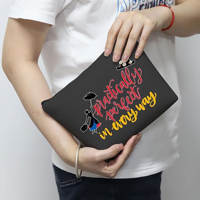 Mary Cosmetic Make up Bag Mary Gift Practically Perfect in Every Way Makeup Zipper Pouch Bag for Women (Perfect Black Bag)