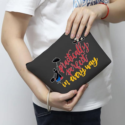 Mary Cosmetic Make up Bag Mary Gift Practically Perfect in Every Way Makeup Zipper Pouch Bag for Women (Perfect Black Bag)