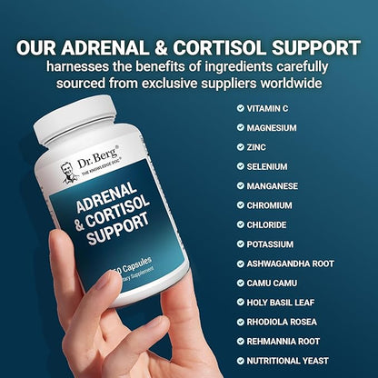 Dr. Berg Adrenal & Cortisol Supplement New Formula - Adrenal Supplement & Cortisol Manager for Mood, Focus and Stress Support - Adrenal Supplements with Ashwagandha Extracts - 60 Capsules 3 Pack
