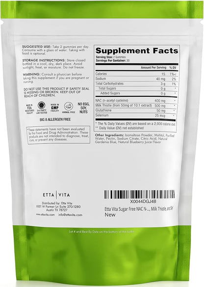 Sugar-Free NAC Gummies, N-Acetyl Cysteine Supplement with Milk Thistle, Glutathione, & Selenium, NAC Complex for Energy, Respiratory Health, Liver Detox & Cleanse, Kidney, Antioxidant Support