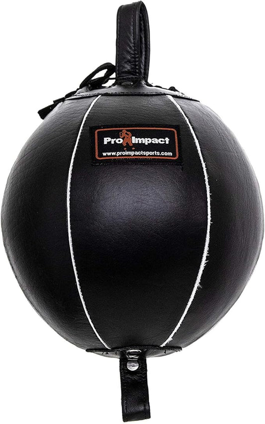 PRO IMPACT Genuine Leather Double End Boxing Punching Bag - Speed Striking & Dodge Training Ball for MMA, Muay Thai, Boxing, Gym Workout - Includes Cords & Hooks for Easy Setup