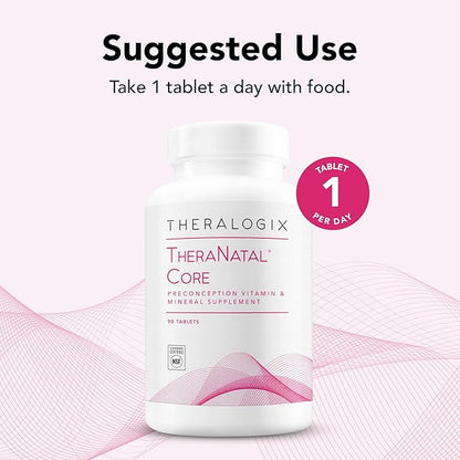 Theralogix TheraNatal Core Preconception Vitamin Supplement - 90-Day Supply - Prenatal Vitamins & Fertility Supplement for Women with Folate, Vitamin D3, Choline & More* - NSF Certified - 90 Tablets