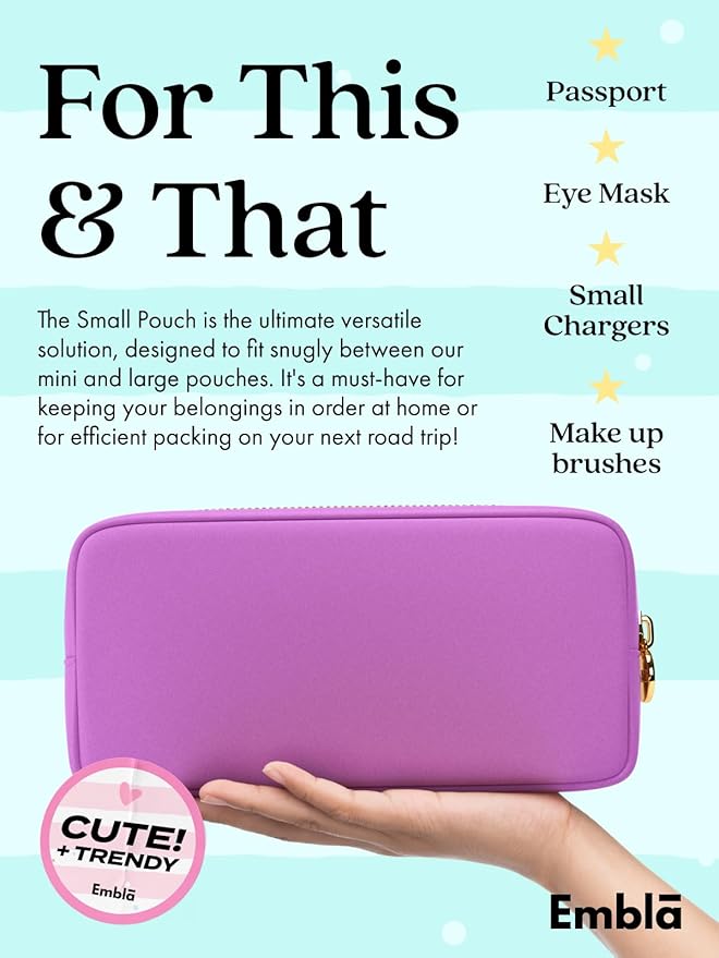Embla Makeup Bag Travel Cosmetics Pouch and Toiletry Bag, Nylon Zipper Pouch Purse, Cute Make Up Organizer Storage Tote for Women Girls, Waterproof Travel Skincare Case, Small Makeup Bags, Plum