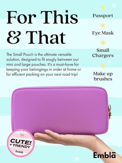 Embla Makeup Bag Travel Cosmetics Pouch and Toiletry Bag, Nylon Zipper Pouch Purse, Cute Make Up Organizer Storage Tote for Women Girls, Waterproof Travel Skincare Case, Small Makeup Bags, Plum