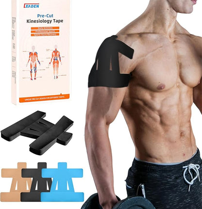 IEADEN Precut Kinesiology Tape for Shoulder, 10 Pcs - Shoulder Support & Stability, Shoulder Pain Relief Athletic Tape - Waterproof & Elastic, Breathable Hypoallergenic Latex-Free Tape, Black