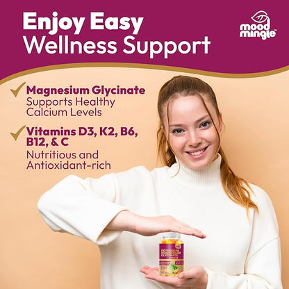 MoodMingle Potassium Magnesium Glycinate Supplement Gummies - High Absorption Potassium Chews - with Calcium Vitamins B6 B12 C D3 K2 Zinc - Vegan Sugar-Free Gluten Free for Kids Adults