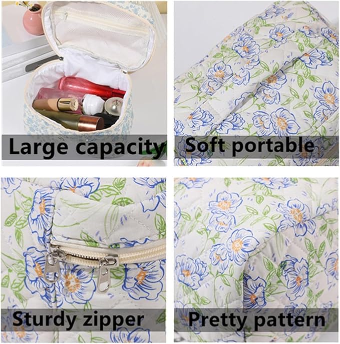 Quilted Makeup Bag,Bow Makeup Bag,Cotton Makeup Bag Set for Women,Travel Makeup Bag,Large Toiletry Cosmetic Bag Makeup Bag Organizer for Women Girls (P2-1PC)
