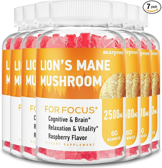 Lions Mane Gummies, Lions Mane Extract to 2500mg, Mushroom Gummies for Adults, Immune & Relaxation, with Lions Mane, Ashwagandha & B12, 420 Gummies