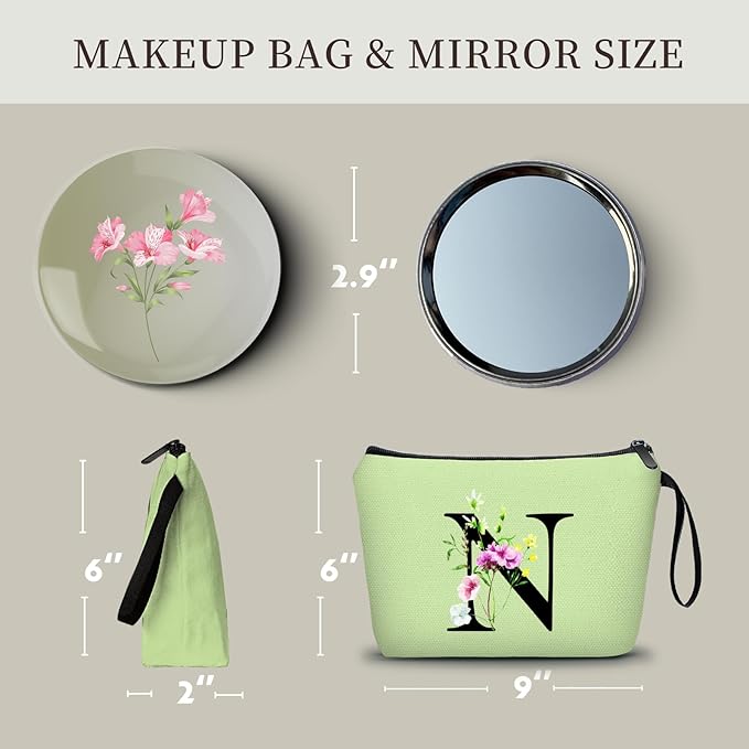 SEAMOON Appreciation Initial Monogram Gifts for Sisters from Sister Employees Team Bride Womens Unique Mom Personalized Makeup Cosmetic Bag with Mirror Mothers Day Christmas Graduation N