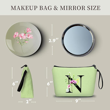 SEAMOON Appreciation Initial Monogram Gifts for Sisters from Sister Employees Team Bride Womens Unique Mom Personalized Makeup Cosmetic Bag with Mirror Mothers Day Christmas Graduation N