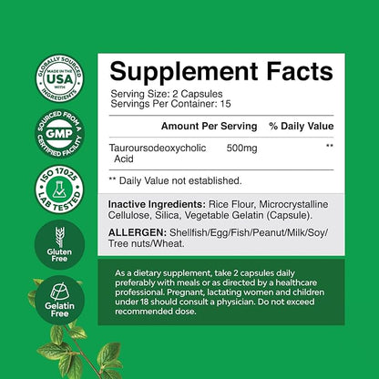 Advanced Bile Salt TUDCA Supplement - Extra Strength TUDCA 500mg per Serving Bile Salts for Gallbladder Kidney and Liver Support - High Purity Tauro Ursodeoxycholic Acid Liver and Gallbladder Cleanse