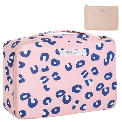 Travel Makeup Bag Cosmetic Bag Makeup Bag Toiletry bag for women and men (Pink Leopard)