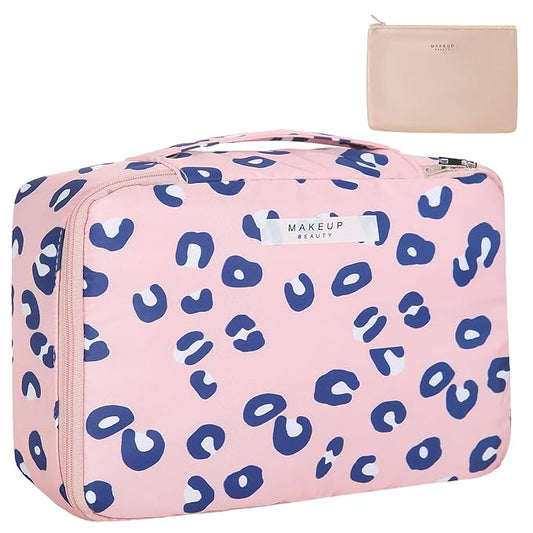 Travel Makeup Bag Cosmetic Bag Makeup Bag Toiletry bag for women and men (Pink Leopard)