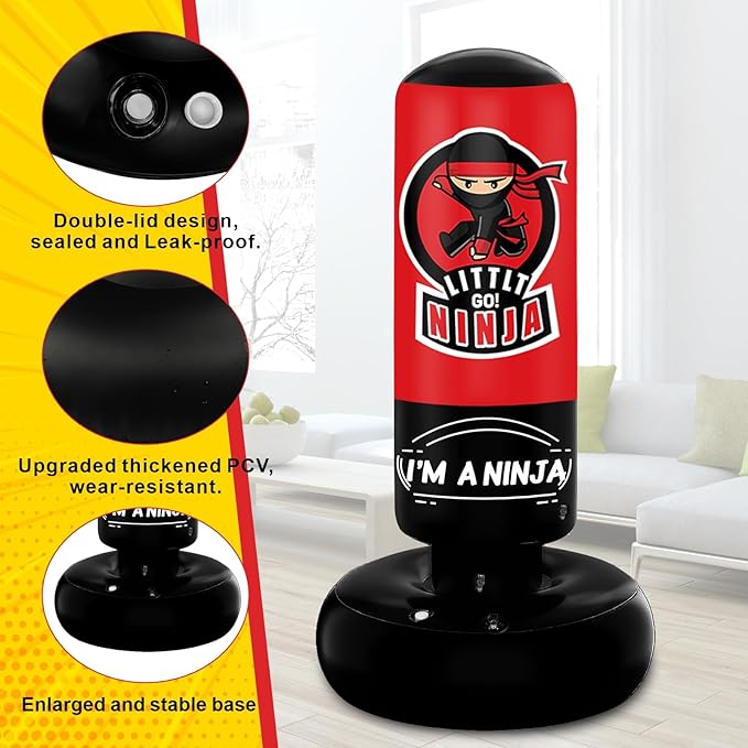 Kids Punching Bag, 67" Stable Inflatable Boxing Bag for Age 5-12, Ninja Karate Taekwondo Training Toy, Christmas Birthday Gift