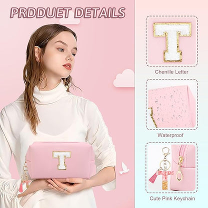 Birthday Gifts for Women Her,Travel Cute Makeup Bag,Large Capacity Cosmetic Bags for Women Makeup Pouch PU Leather Waterproof Cosmetic Bag (T, Pink)