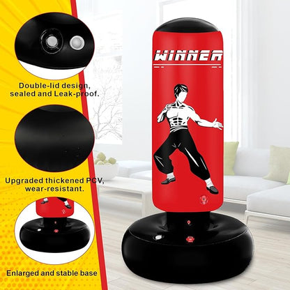Kids Punching Bag, 67" Stable Inflatable Boxing Bag for Age 5-12, Ninja Karate Taekwondo Training Toy, Christmas Birthday Gift