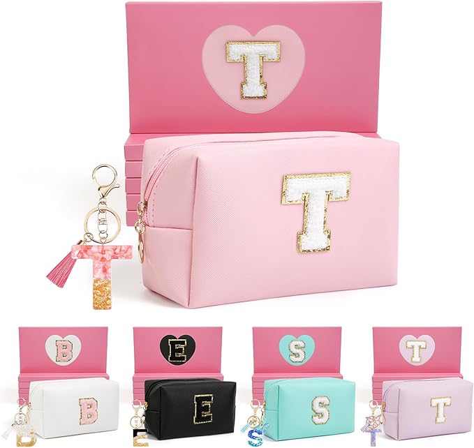 Birthday Gifts for Women Her,Travel Cute Makeup Bag,Large Capacity Cosmetic Bags for Women Makeup Pouch PU Leather Waterproof Cosmetic Bag (T, Pink)