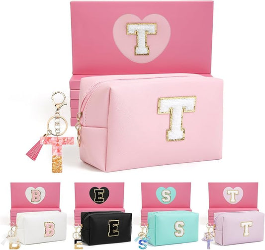 Birthday Gifts for Women Her,Travel Cute Makeup Bag,Large Capacity Cosmetic Bags for Women Makeup Pouch PU Leather Waterproof Cosmetic Bag (T, Pink)