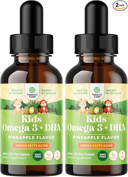 Liquid Omega 3 EPA DHA for Kids - Organic Vegan Omega 3 for Kids Brain Eye and Full Body Development with Vegan DHA EPA & ALA - Kids Omega 3 Liquid Supplement with Algae & Flaxseed Oil - 50 Servings