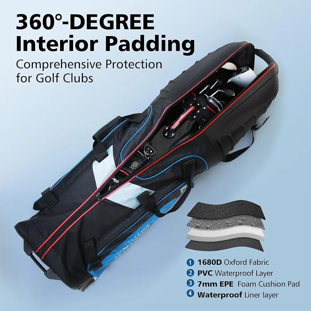 Golf Travel Bags for Airlines with Wheels, Hard Case Top and 1680D Heavy Duty Oxford Protect Golf Clubs, Lightweight and Easy to Maneuver