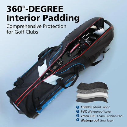 Golf Travel Bags for Airlines with Wheels, Hard Case Top and 1680D Heavy Duty Oxford Protect Golf Clubs, Lightweight and Easy to Maneuver