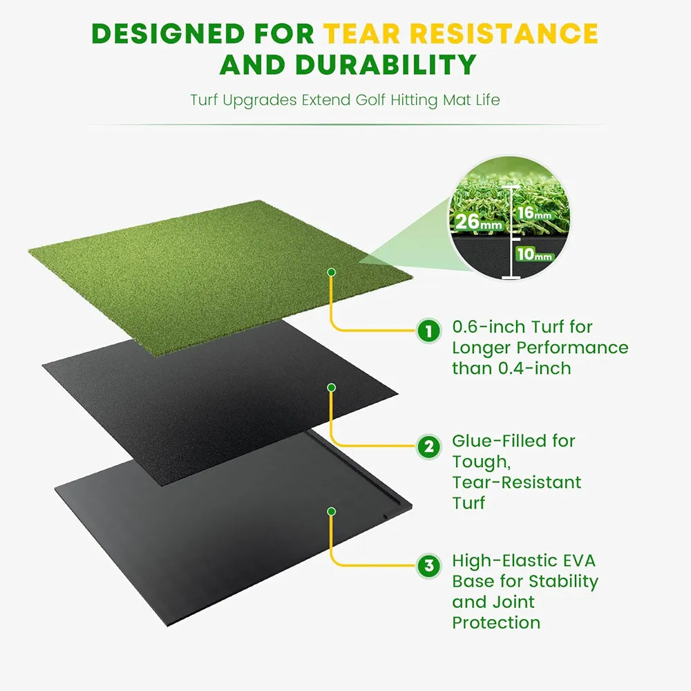 Integrated 5x4ft & 6x4ft Golf Mat with Ball Tray, Thickening Golf Mats Practice Outdoor & Indoor, Artificial Turf Matt with 3 Tees for Hitting, Driving, Chipping, Swing in Backyard, Garage or Basement