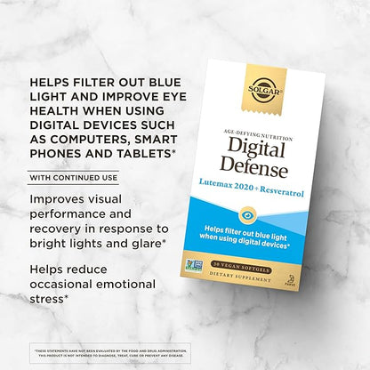Solgar Digital Defense Age-Defying Nutrition for Adults—Support Eye Health with Antioxidants Vitamin C, Resveratrol and Zinc, Lutein & Zeaxanthin, Once Daily, Vegan, Dairy & Gluten Free, 30 Servings