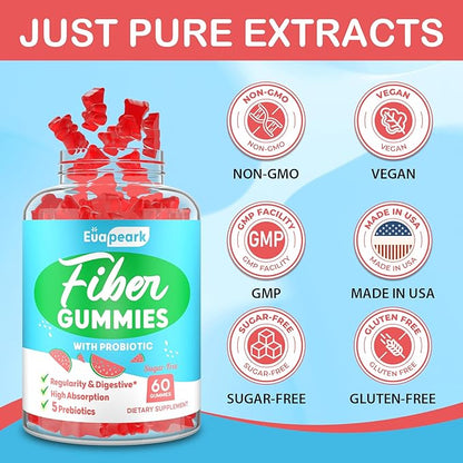 Fiber Gummies for Adults, Fiber Gummies for Women & Men, Fiber Gummies for Regularity, Digestion & Gut Health, 5 Prebiotics Complex, Inulin, Fos, Chicory Root - Fiber 5g, Sugar Free, 5 Packs