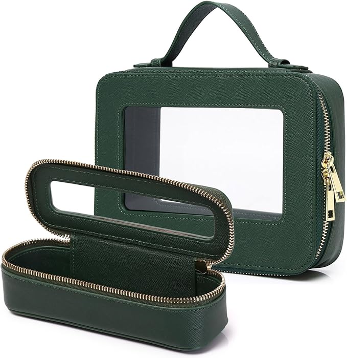 Clear Makeup Bag for Women Waterproof Travel Makeup Case Portable Cosmetic Case Toiletry Bag Car Organizer with Zipper (X/Green, L)