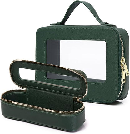 Clear Makeup Bag for Women Waterproof Travel Makeup Case Portable Cosmetic Case Toiletry Bag Car Organizer with Zipper (X/Green, L)