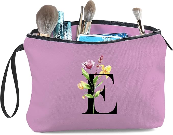 SEAMOON Women Birthday Unique Bride to be Bridal Shower Initial Gifts for Mom Sister Friend Her Teacher Aunt Makeup Cosmetic Bag with Mirror Mothers Day Christmas Graduation E