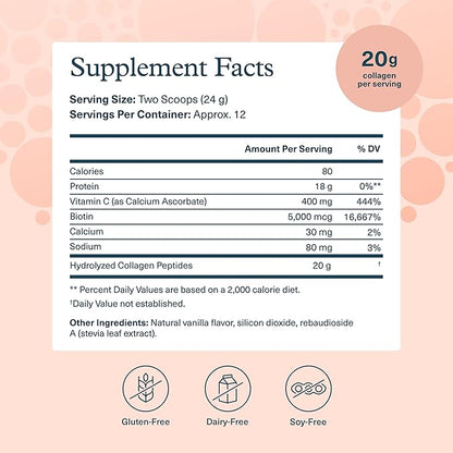 Youtheory Collagen Powder - Premium Collagen Supplement with Vitamin C & Biotin - Supports Healthy Hair, Nails, Skin & Joints* - Dairy, Soy & Gluten Free - Vanilla, 10 oz