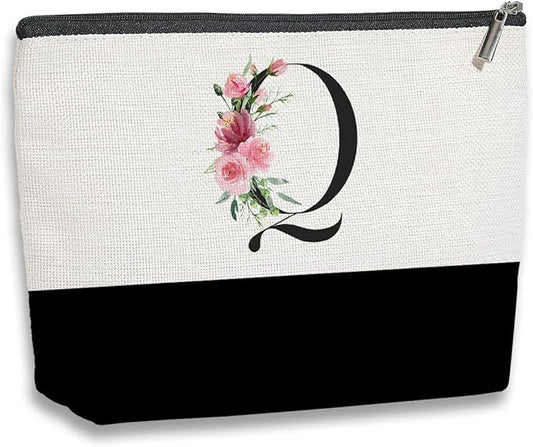 Initial Makeup Bag, Personalized Gifts for Women, Personalized Makeup Bag, Bridesmaid Gifts, Cosmetic bags for Women (Letter Q)