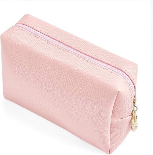 PU Leather Cosmetic Bag for Women Minimalism Makeup Bag for Daily Use Portable Storage Purse Small Neat Cosmetic Pouch Water-resistant Toiletry Bag for Travel (Rose Pink)