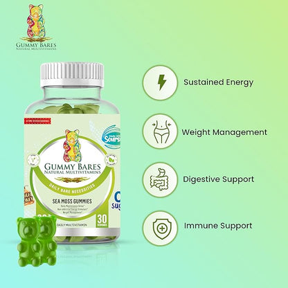 Sea Moss, Bladderwrack, Burdock Root & Soursop Gummies | Immune Support, Joint Inflammation Support, Energy Boost, 0g Sugar | Vegan, 60 Count