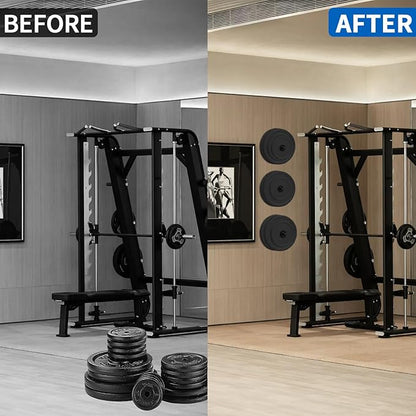 Wall-Mounted Weight Plate Holder (4-Pack) ， Heavy Duty 330LB Capacity Rack for 2" Olympic Plates | Compact Home Gym Storage Solution