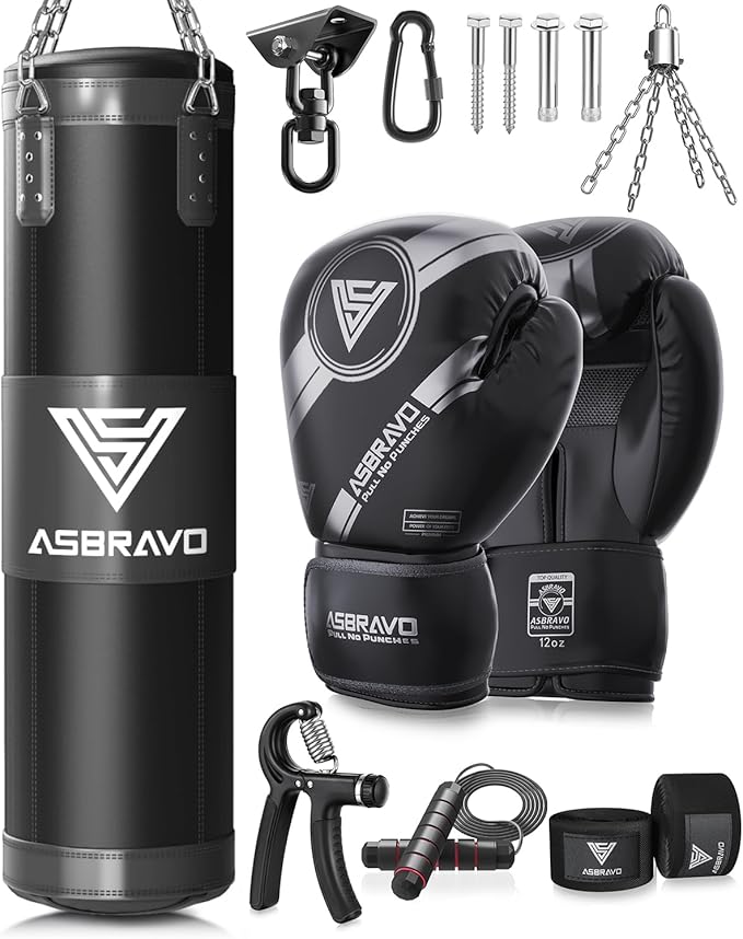 Punching Bag for Adults, 4ft Oxford Heavy Boxing Bag Set 12OZ Gloves for MMA Muay Thai Kickboxing Training Home Gym, Martial Art (Unfilled)