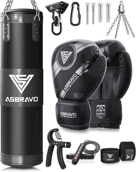 Punching Bag for Adults, 4ft Oxford Heavy Boxing Bag Set 12OZ Gloves for MMA Muay Thai Kickboxing Training Home Gym, Martial Art (Unfilled)