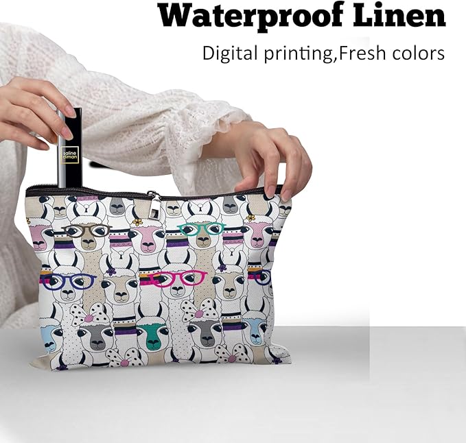 Cafl Modern Alpaca Makeup Bag Llama Cosmetic Bag for Women Large Capacity Make Up Bag Portable Travel Toiletry Pouch Organizer 10 * 8inch