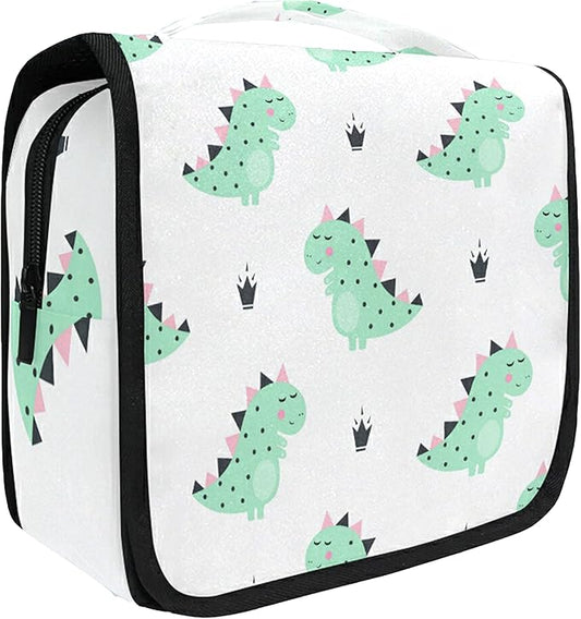 senya Hanging Travel Toiletry Bag Kit Boys Makeup Case Cosmetics Organizer for Men Women (Green Dinosaur)