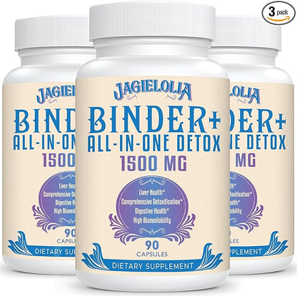 All-In-One Detox Binder Supplement 1500 MG - High Bioavailability, Liver Gut Detox Cleanse with Activated Charcoal, Zeolite & Bentonite Clay for Toxins, Liver, Digestive, 270 Vegan Capsules