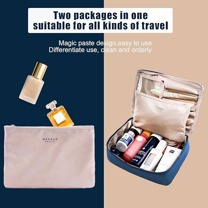 Travel Makeup Bag Cosmetic Bag Makeup Bag Toiletry bag for women and men (Navy blue)