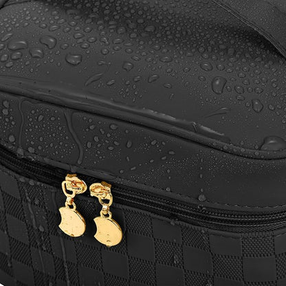 Hedume Set of 4 Makeup Bags, Black Leather Portable Travel Cosmetic Bag, Waterproof Cosmetic Bag Set, Multifunction Organizer Storage Bag for Makeup, Toiletries, Brushes and Accessories