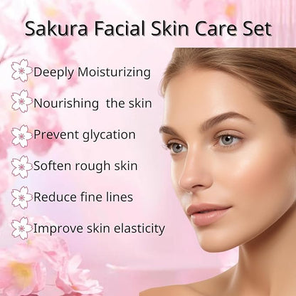 Sakura Skincare Set - Mother's Day Gift Basket - Skincare for Girls 10-12 - Skin Care for Teens 10-12 - Travel Kit for Women - Gift Set for Women with Eye Serum,Face Cream(One Size, 5PCS Sakura Scent)