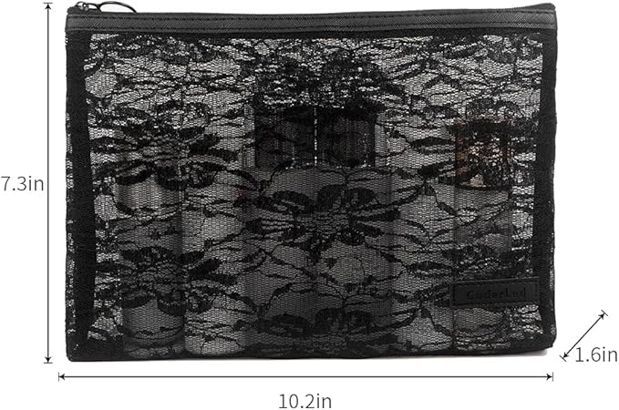fashion portable cosmetic bag,Visible large capacity Nylon storage bag, for Business Travel bath, Unisex (black 3pcs set) (purpose made lace zippered cosmetic bag)