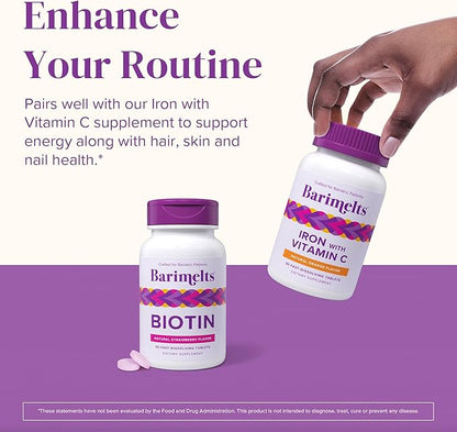BariMelts Biotin 5000mcg - 90 Fast-Dissolving Tablets (3-Month Supply) - Sugar-Free Bariatric Vitamins for Women, Natural Strawberry Flavor