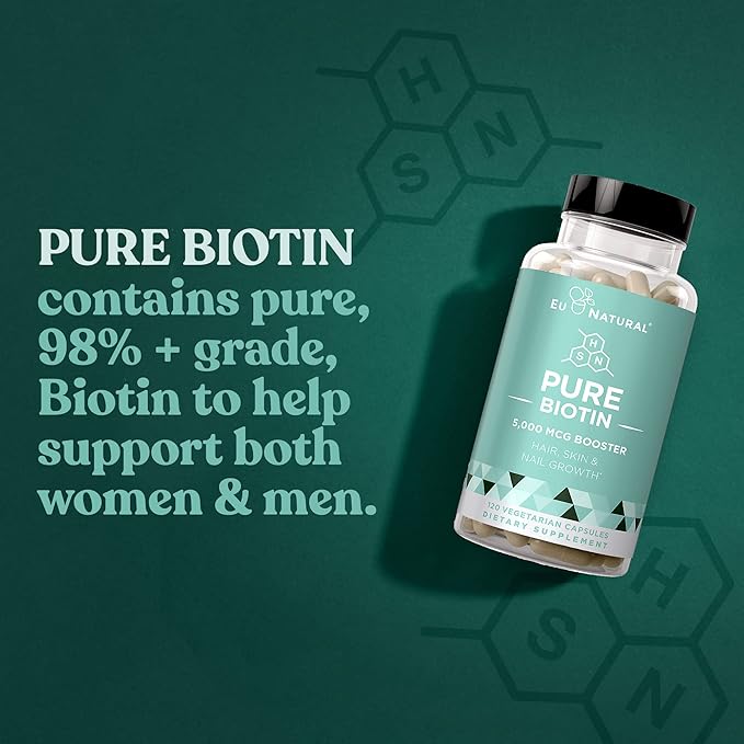 Biotin 5000 mcg Hair Skin Nails Supplement – High-Potency Hair Growth Vitamins for Women & Men – Provide Powerful Support for Healthy Hair, Stronger Nails and Glowing Skin – 120 Vegan Soft Capsules