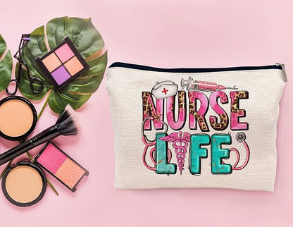 Nurse Life Caduceus Symbol Leopard Makeup Bag Make up Cosmetic Bag Small Zipper Pouch,Nurse Appreciation Gift,Nurses Week Gift,Nursing Gift,Nurse Graduate Gifts