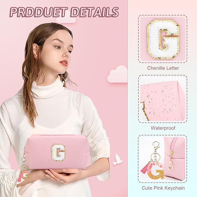 Birthday Gifts for Women Her,Travel Cute Makeup Bag,Large Capacity Cosmetic Bags for Women Makeup Pouch PU Leather Waterproof Cosmetic Bag (G, Pink)